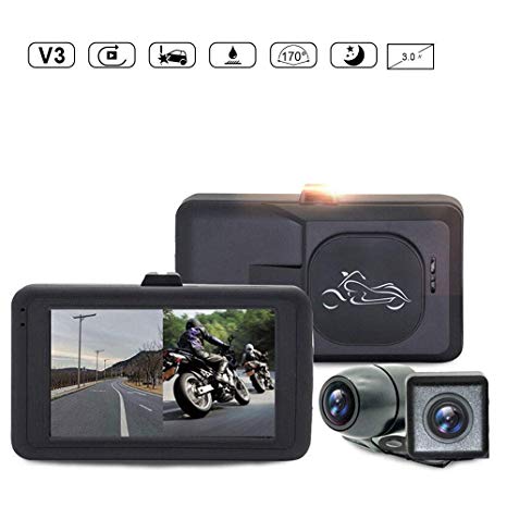 leegoal Motorcycle Recorder, Waterproof 720p Dual Lens Motorcycle Dash Cam Video Recorder with 3" LCD Screen 170 Degree Angle Day/Night Vision for YAMAHA/Suzuki/Honda/Ktm/Bombardier, etc