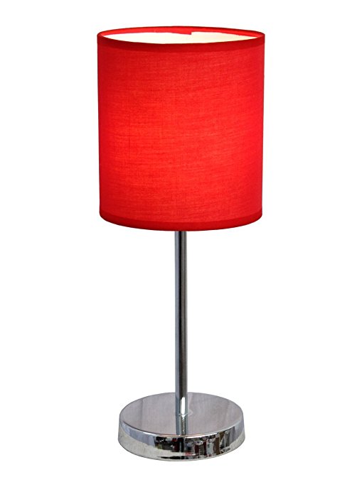 Simple Designs LT2007-RED Chrome Mini Basic Table Lamp with Fabric Shade, Red