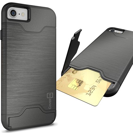 iPhone 7 Credit Card Case, CoverON® [SecureCard Series] Slim Fit Protective Hard Hybrid Cover with Credit Card Slot and Kickstand Phone Case for Apple iPhone 7 (4.7) - Gunmetal Grey