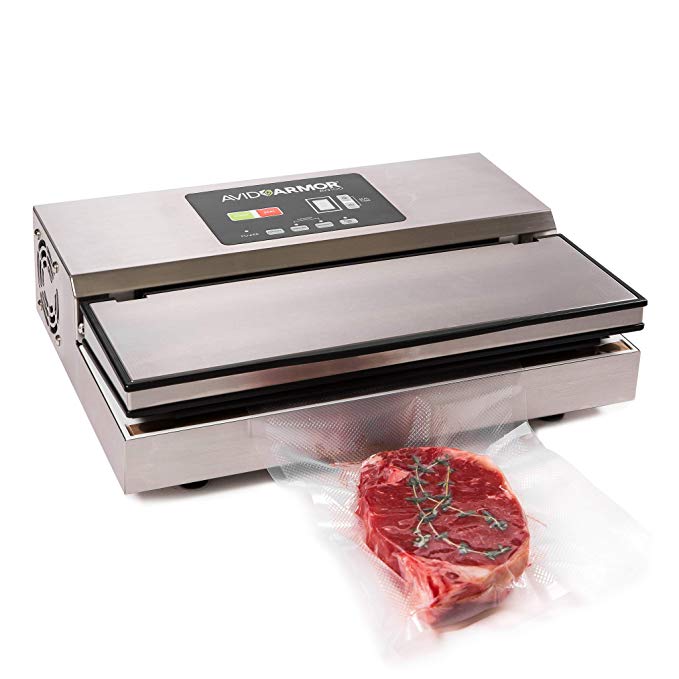 Avid Armor Vacuum Sealer Model AV3100 Pro Grade Stainless Construction Auto Control Panel Double Piston Pump 12" Wide Seal Bar Built In Cooling Fan Includes Pack of 30 Popular Sized Bags