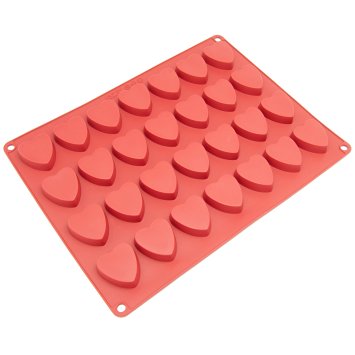 Freshware CB-109RD 28-Cavity Heart-Shaped Silicone Mold for Making Homemade Chocolate, Candy, Gummy, Jelly, and More