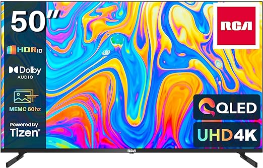 RCA QLED 50 Inch 4K Smart TV, UHD HDR Tizen OS TV with Youtube Netflix Motion Mode, 3 x HDMI 2 x USB WiFi Bluetooth, Large Screen TV for Living Room Home Office