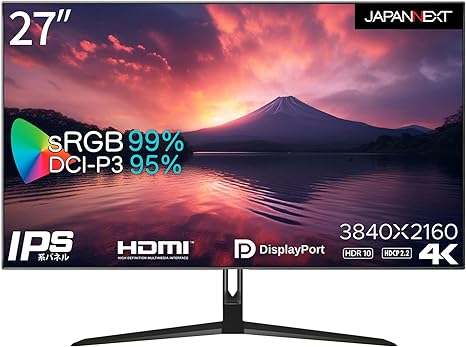 JAPANNEXT JN-27IPS4FLUHDR 27インチ IPS 4K(3840x2160) 液晶モニター 4辺フレームレス HDMI DP sRGB 99% DCI-P3 95% PBP/PIP機能対応