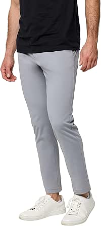 INTO THE AM Mens Casual Pants - Premium Tapered Leg Comfort Khaki Chino Stretch Pants