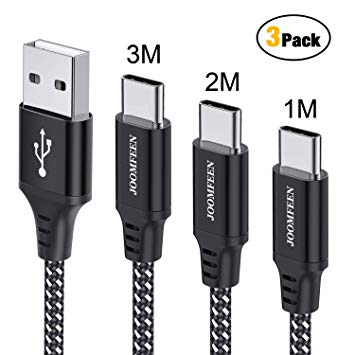 USB Type C Cable, Joomfeen 3pack 1M 2M 3M USB C Charger Cord Nylon Braided Fast Charging Cable for Samsung Galaxy S8/S9 plus/Note 8/9,LG G5/G6,HTC 10/U11,Sony XZ,Moto G6,Google Pixel,Nintendo Switch