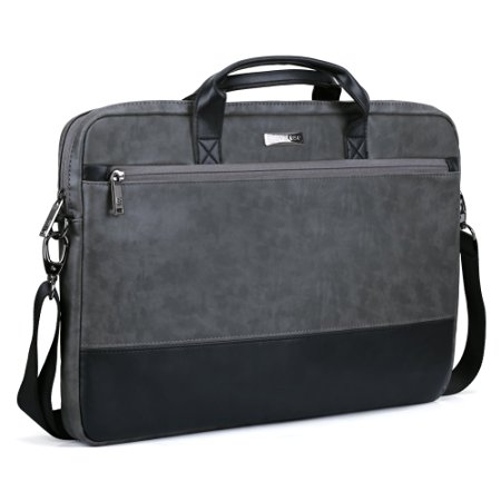 13.3 inch Laptop Shoulder Bag, Evecase Leather Modern Business Tote Briefcase Laptop Messenger Bag with Accessory Pockets ( Fits Up to 13.3-inch Macbook, Laptops, Ultrabooks) - Black / Gray