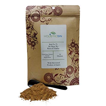 Red Fo-Ti/He Shou Wu Fermented Herbal Extract Powder by Holistic Bin - Root of Vitality 4 oz - (75 Servings) Includes Bamboo Serving Spoon.