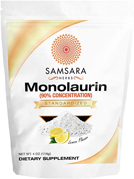 Samsara Herbs Monolaurin Lemon-Flavored Extract Powder (4oz/114g) High Grade Coconut Derived - Immune Support - Lauricidin Coconut Extract - Equals 190x600mg Monolaurin Capsules Powder