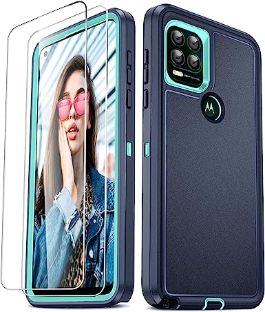 LeYi G Stylus 5G Case, Moto G Stylus 5G 2021 Case with [2 Pack] Tempered Glass Screen Protectors, 3 in 1 Full Body Rubber Dustproof Rugged Defender Protection Case G Stylus 5G 2021, Blue/Teal