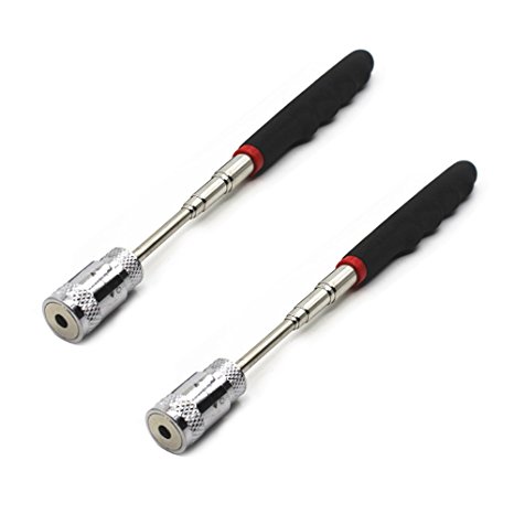 OutFans Magnetic Pick-up Tool Retrieval Tool Telescoping Stainless Steel with LED Light, Extended Length 31inch, Perfect for Quick Finding of Metal Items at Home, Garage, Yard and Office(Pack of 2)