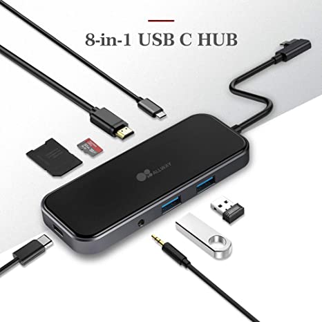 USB C Hub Adapter,ALLWAY 8 in 1 USB C Adapter with 4K USB C to HDMI,60W Power Delivery,SD/TF Card Reader,2 USB 3.0 Ports,USB C Data Port,3.5mm Audio/Mic for MacBook Pro 2020/2019/2018,Chromebook,XPS