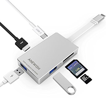 Usb Hub Type C ANEWISH Multi Port Usb 3.0 Adapter Charging Data Sync SD/TF Card Reader For MacBook Pro/Google Pixel Dell XPS13 Nexus 5X HP17 and All USB-C Devices to HDTV