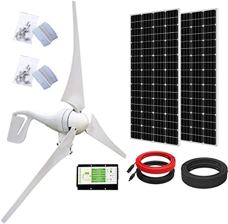 ECO-WORTHY 800 Watts 24V Solar Wind Turbine Generator Kit: 1pc 400 Watt Wind Turbine   2pcs 195W Mono Solar Panel for Home, Boat, Farm, Off Grid Application