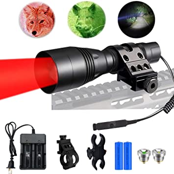 Freelight Zoomable Led Hunting Light Kit with Interchangeable Red Green White Module and Scope Mount Long Range 350 Yards Night Kill Tactical Flashlight for Coon Bobcat Hog Coyote Varmint and Predator
