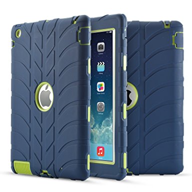 iPad 2 iPad 3 iPad 4 Case- LittleMax Silicone Shockproof [Heavy Duty] Rugged Drop Resistance Tyre Strip Pattern Anti-Slip Dual Layer Protective Cover for Apple iPad 2/3/4-03 Navy Blue Green
