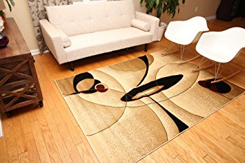 New City Contemporary Brown and Beige Modern Wavy Circles Area Rug 5'2 x 7'3