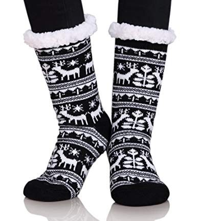 Dosoni Women Girls Winter Fleece Lining Snowflake Deer Christmas Gift Slipper Socks Collection