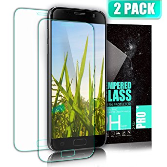 SGIN Galaxy S7 Screen Protector, [2-Pack] Full Coverage S7 Tempered Glass Screen Protector, 9H Hardness, Bubble Free, Anti-Fingerprint, HD Display Protection Film - Transparent