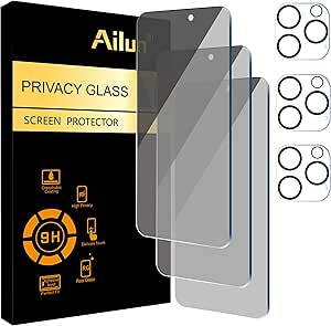 Ailun 3Pack Privacy Screen Protector for iPhone 16 Pro Max [6.9 inch] 3Pack Camera Lens Protector,Dynamic Island Compatible,Anti Spy Tempered Glass[9H Hardness]-HD [6 Pack]