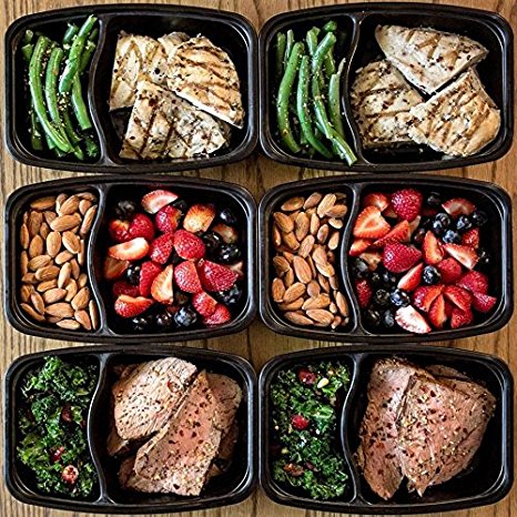 Green2Go 2 Compartment Reusable Meal Prep Food Storage Containers with Lids, Microwave and Dishwasher Safe Set of 10