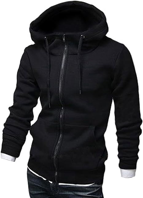 ZUEVI Men's Hoodies Casual Striped Drawstring Hooded And Zipper Closure Hoodie Slim Fit Fleece Sweatshirt
