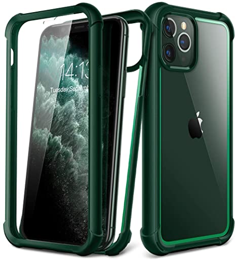 MOBOSI Epoch Series iPhone 11 Pro Max Case, [Built-in Tempered Glass Screen Protector] Full Body Rugged Clear Phone Case Shockproof Protective Cover for iPhone 11 Pro Max 6.5 Inch (Midnight Green)
