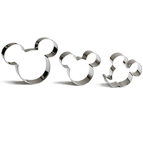 Kayaso Mickey Mouse Cookie Cutter, Stainless Steel, 3 PC (Mickey Mouse Set)