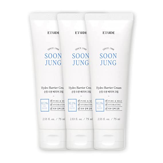 ETUDE SET of 3 pc SoonJung Hydro Barrier Cream (Tube Type) | Set of Moisturizing and Soothing Cream | 3 Times More Moistfull Non-Comedogenic, Hypoallergenic & Fragrance Free Moisturizer for Face