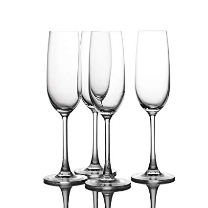Crystal Champagne Flutes Glasses Set of 4 - Machine Made Glass 100% LEAD FREE 210ML/7FL OZ