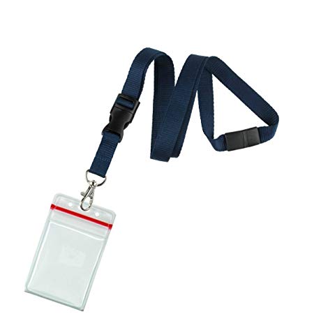 5 Pack - Premium Quick Release Lanyards with Detachable Buckle & Heavy Duty Waterproof Badge Holders by Specialist ID (Dark Navy Blue)