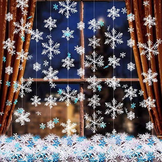 Boao 663 Pieces Christmas Snowflake Ornaments, 600 Snowflakes Confetti and 63 White Christmas Hanging Snowflake Garland for Winter Wonderland Xmas Party Decoration Supplies