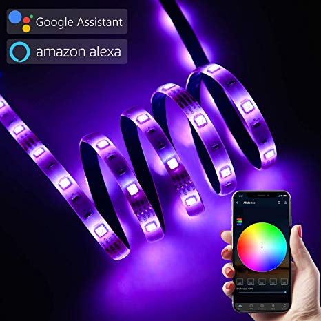 BERENNIS LED Strip Light WiFi Wireless Controller Waterproof Full Kit with Remote & 12V 5A Power Supply 16.4ft 5050 RGB Light Strip Music Work with Alexa Echo, Android & iOS APP and Google Home