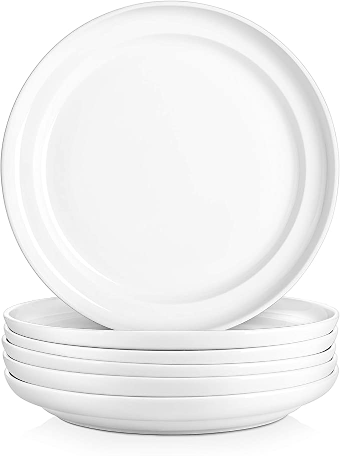 DOWAN 10 Inches Porcelain Dinner Plates, Large Elegant Serving Plate Set for Salad and Pasta, White, Set of 6