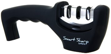 Knife Sharpener - Smart Sharp by Lantana No1 Choice for Sharpening Kitchen Knives Next Generation 3 stage Manual System for professional results - ceramic stone tungsten carbide plates diamond rod Ergonomic Design with a Stylish BlackChrome Finish Used by Chefs World Wide - Sharpen Your Blunt Blades Now