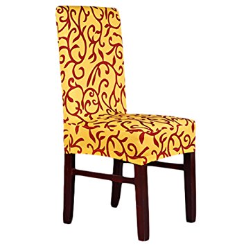 SHZONS™Super Fit Stretch Removable Washable Short Dining Chair Cover Protector Seat Slipcover for Hotel,Dining Room,Ceremony,etc.(YellowCoffee)