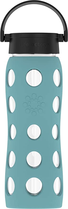 Lifefactory Classic Cap, Aqua Teal 22-Ounce BPA-Free Glass Water Bottle with Protective Silicone Sleeve, 22 Ounce