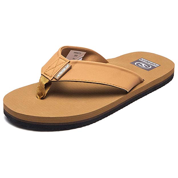 BODATU Men's Flip Flops Athletic Leather Thong Sandals