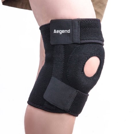 Knee Brace Aegend Sports Breathable and Adjustable Neoprene Open Patella Knee Braces Legend Protector Series Black One Size Fit Most