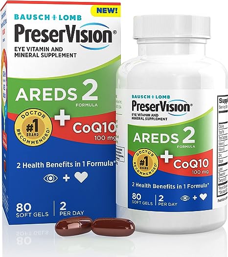 PreserVision AREDS 2 Eye Vitamins with CoQ10 for Heart Health, Lutein, Zeaxanthin, Vitamin C & E, Zinc, Copper, 80 Softgels