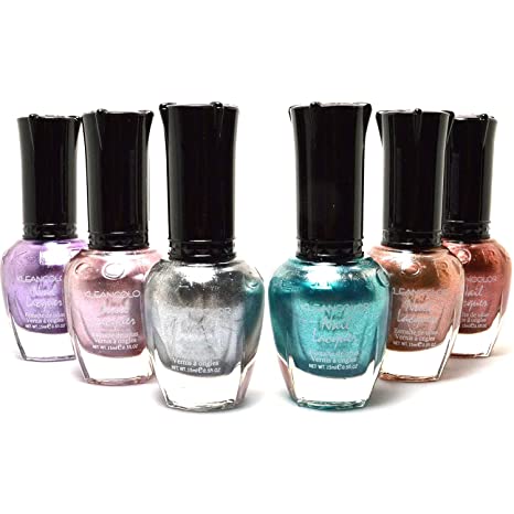 Kleancolor 6 Nail Polish Metallic Color Rose Lilac Silver Teal Penny Sand Lacquer Manicure KC-NEWMT01   Free ZipBag