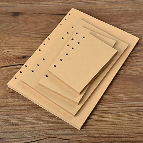 Chris-Wang 80 Sheets A5 Size 6-Holes Traveler's Notebook Planner Filler Papers / Journal Dairy Inserts Refill Kraft Paper/ Loose-leaf Binder Paper, Brown Color, 8.5"(Blank)