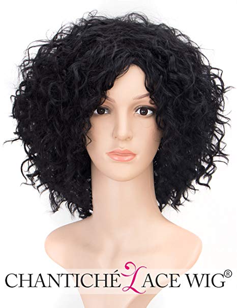 Chantiche Cheap Black Wig Synthetic, Short Curly Wig for Women Heat Resistant Synthetic Wigs #1B (GL-0504)