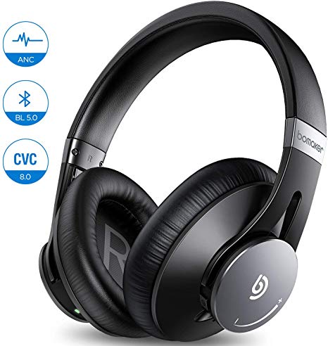 BOMAKER Wireless Noise Cancelling Headphones, Headphones Bluetooth 5.0 Over-Ear, Memory-Protein Earmuff Headset with Carrying Case, Hi-Fi Stereo Headphones with CVC8.0 Mic for Cellphone PC, Dolphin I