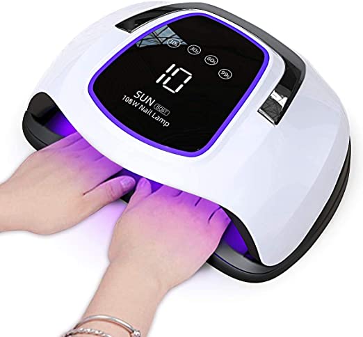 Upgrade Nail Lamp, 108W UV LED Nail Dryer for two hands Gel Polish, nail lamp with 4 timers, touchscreen, Salon Quality Professional Gel Lamp, Automatic Sensor Nail Art Tool for Fingernail and Toenail