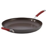 Rachael Ray Cucina Hard-Anodized Nonstick 14-Inch Skillet with Helper Handle Gray with Cranberry Red Handles
