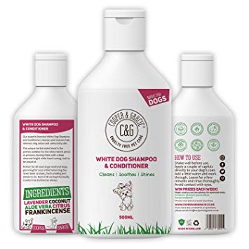 White Dog Shampoo Conditioner with Herbal Violet for Urine Stain Removal and Itchy Sensitive Skin - Medicated Puppy Safe - 500ml
