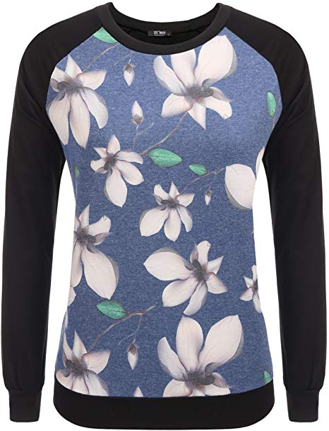 ACEVOG Women Sheer Lace Long Sleeve Pullover Floral Sweatshirt