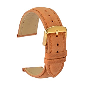 WOCCI Leather Watch Band,Brown Vintage Watch Strap with Gold Stainless Steel Pin Buckle for Men or Women
