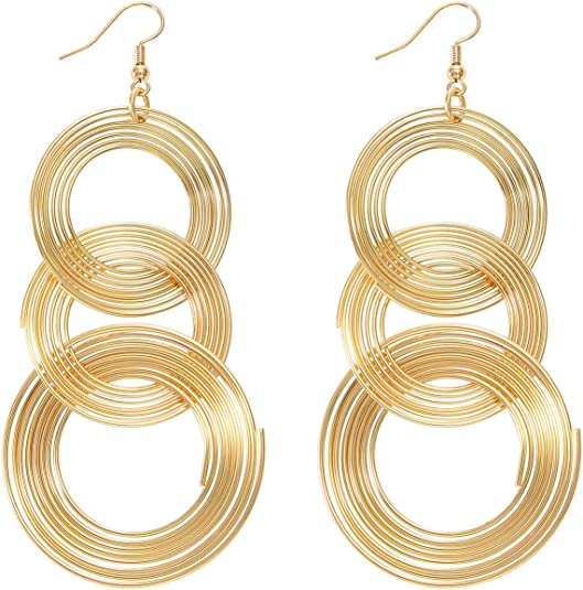 Zealmer Women 16K Gold Plated Long 70s Disco Earrings