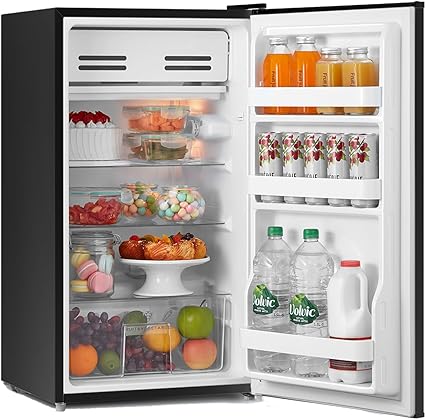 COMFEE' RCD93BL1(E) A Under Counter Fridge, 93L Fridge with Cooler Box, Interior Light, Removable Glass Shelf, Reversible Door Hinge, Adjustable Legs, Black. [Energy Class F]